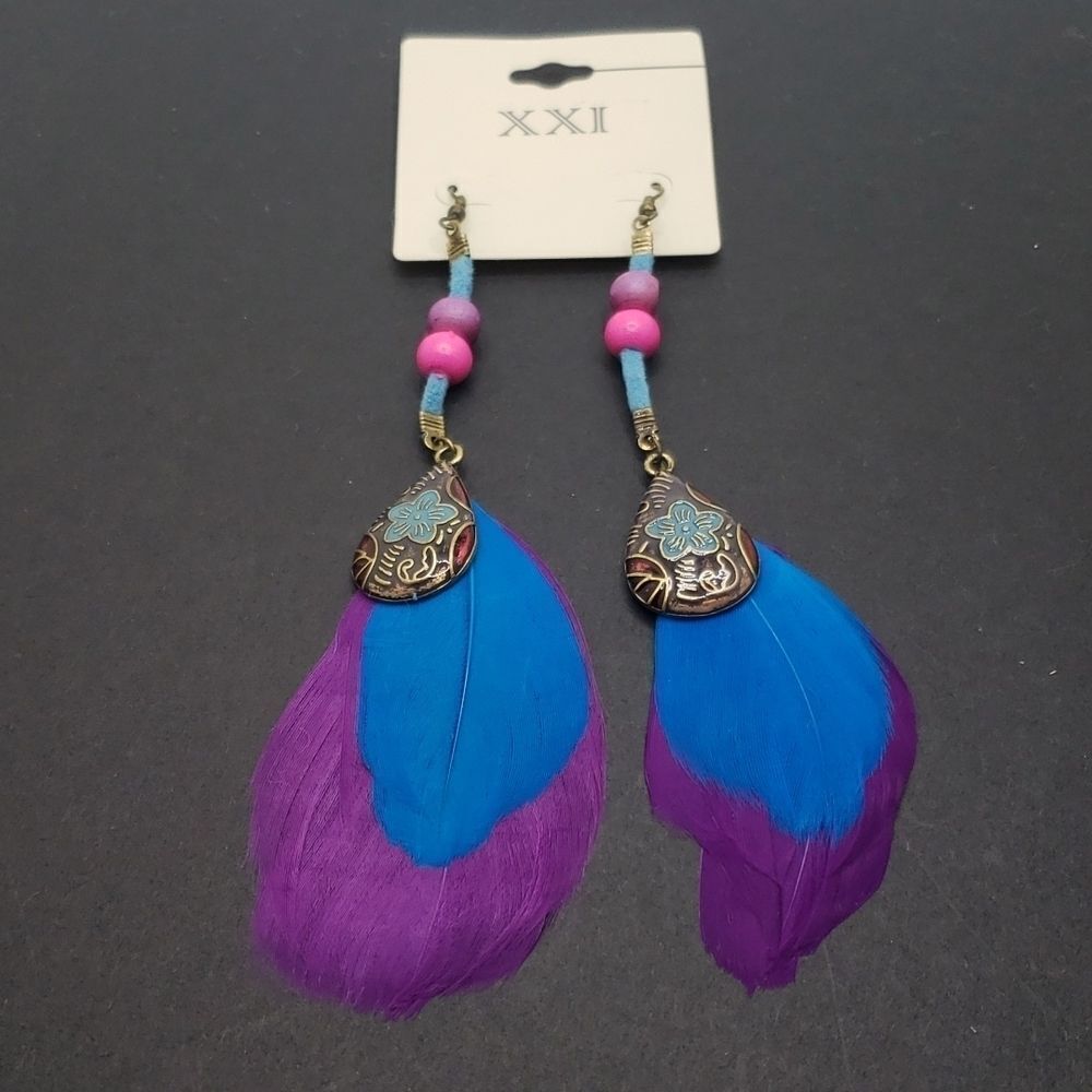 purple blue feather Earrings